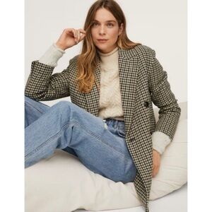 MNG MANGO Wool Double-Breasted Houndstooth Blazer Coat, Size M